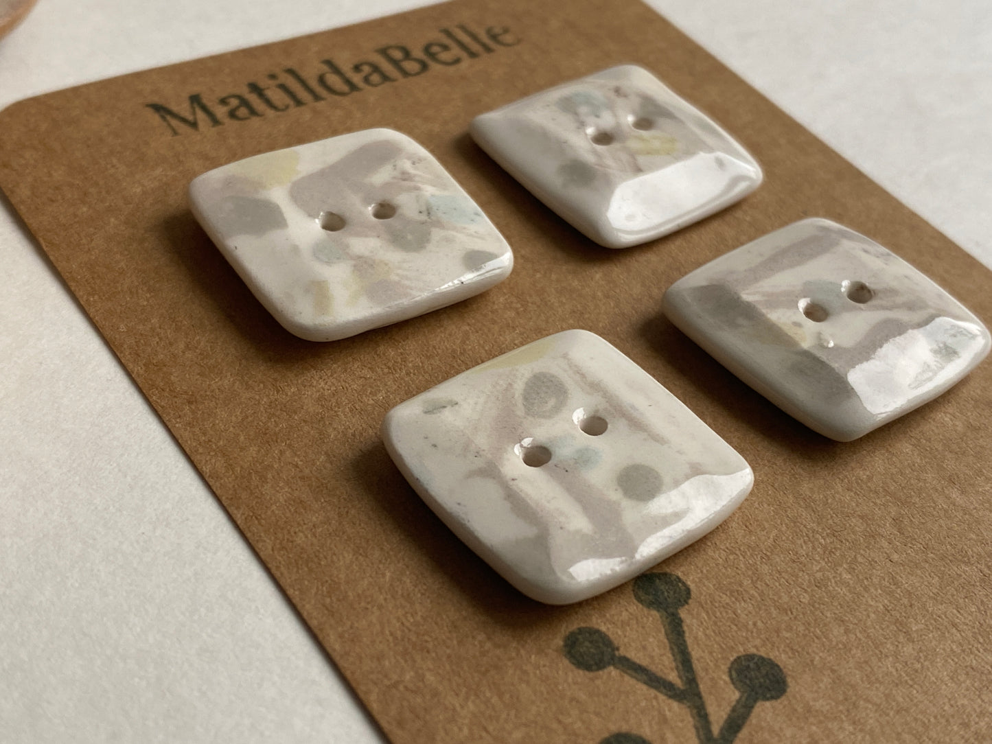 Buttons set of 4, 22mm Handmade Square Ceramic Buttons