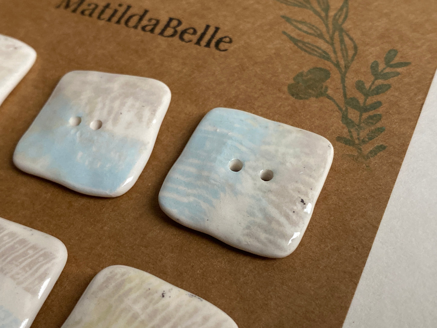 Buttons set of 6,  24mm Handmade Square Ceramic Buttons