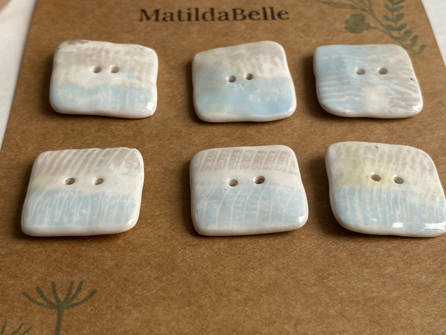 Buttons set of 6,  24mm Handmade Square Ceramic Buttons