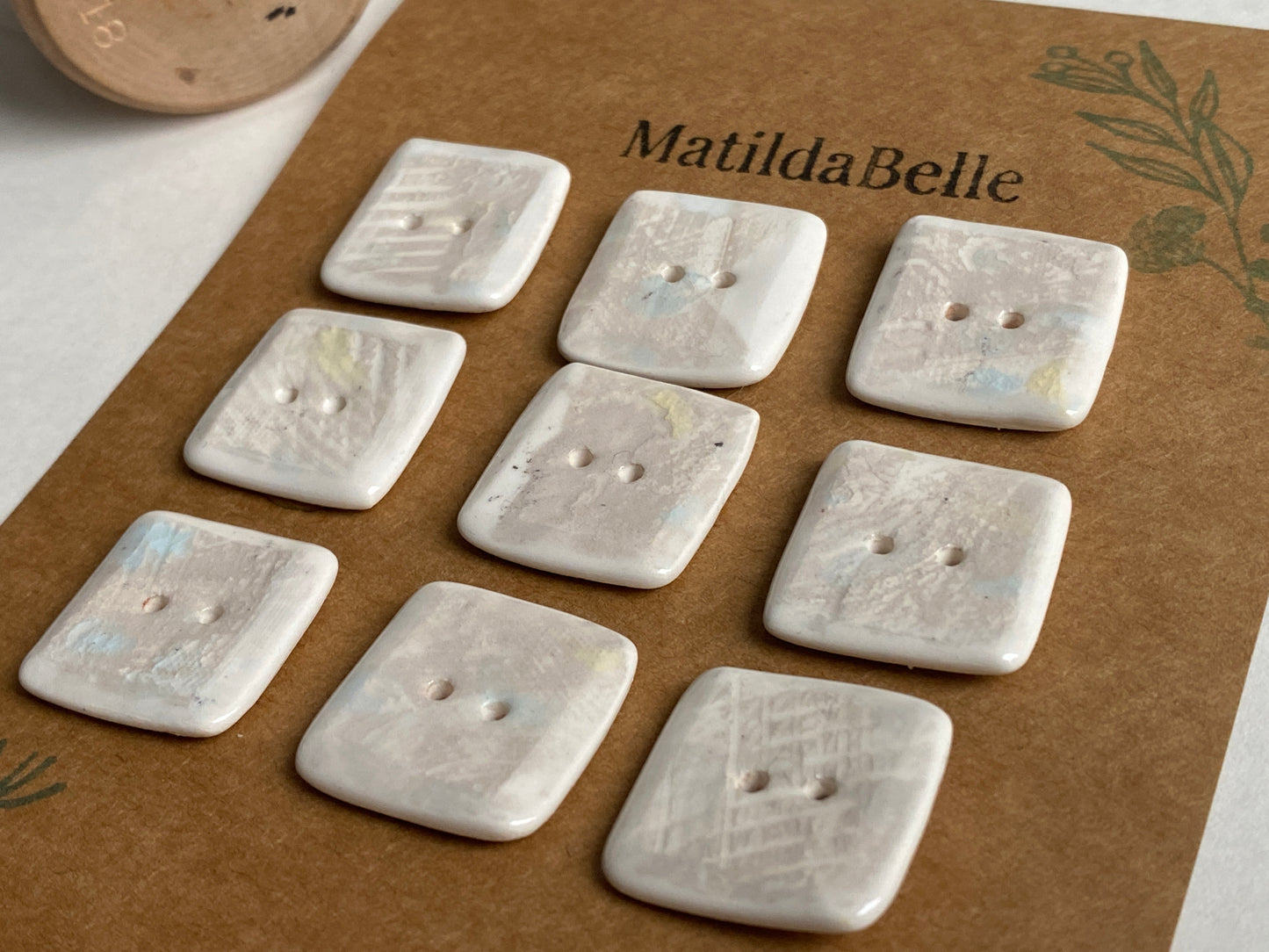 Buttons set of 9,  22mm Handmade Square Ceramic Buttons