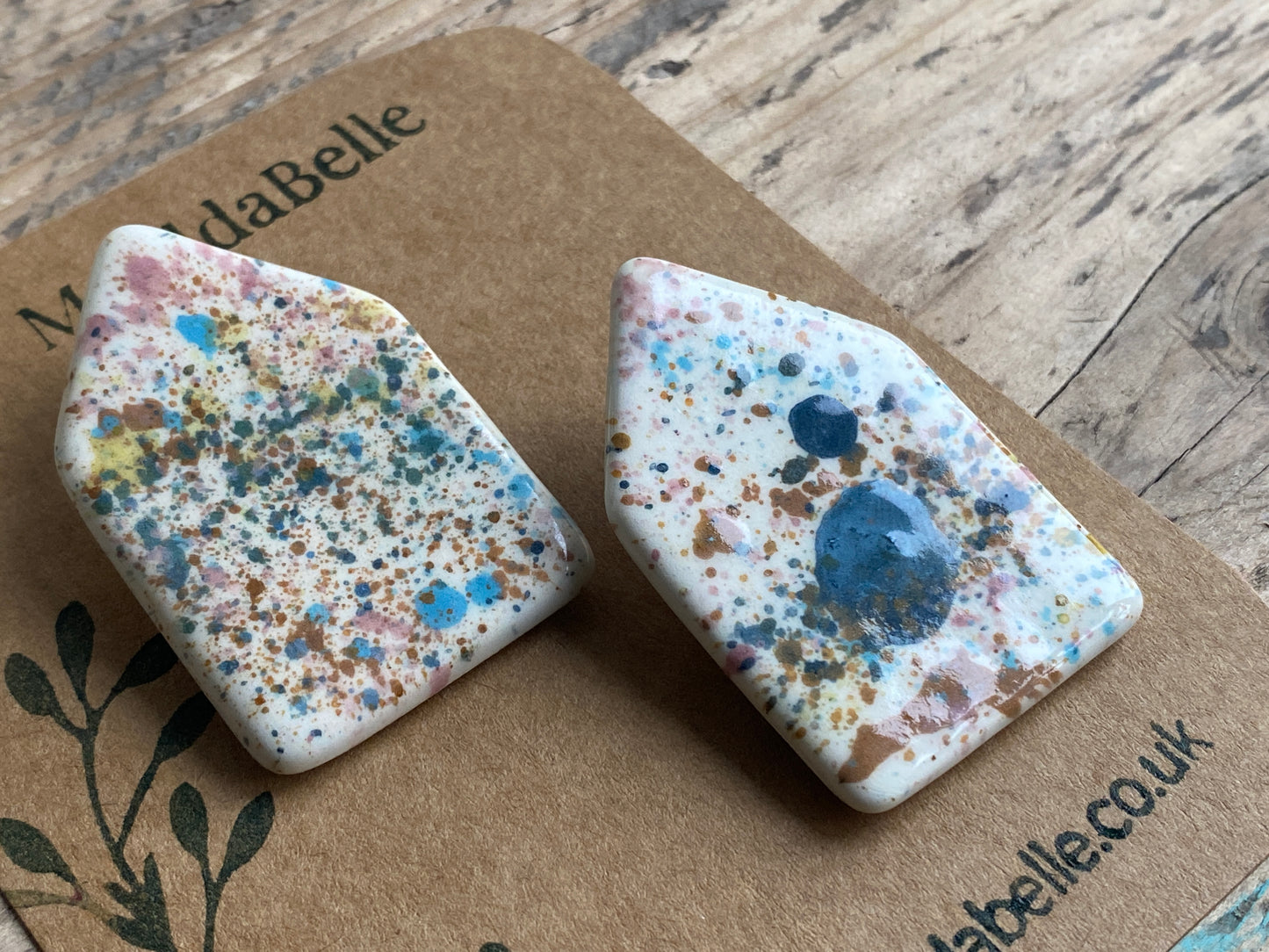 Handmade 45mm Ceramic House Buttons Pair