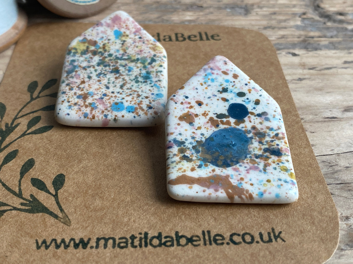 Handmade 45mm Ceramic House Buttons Pair