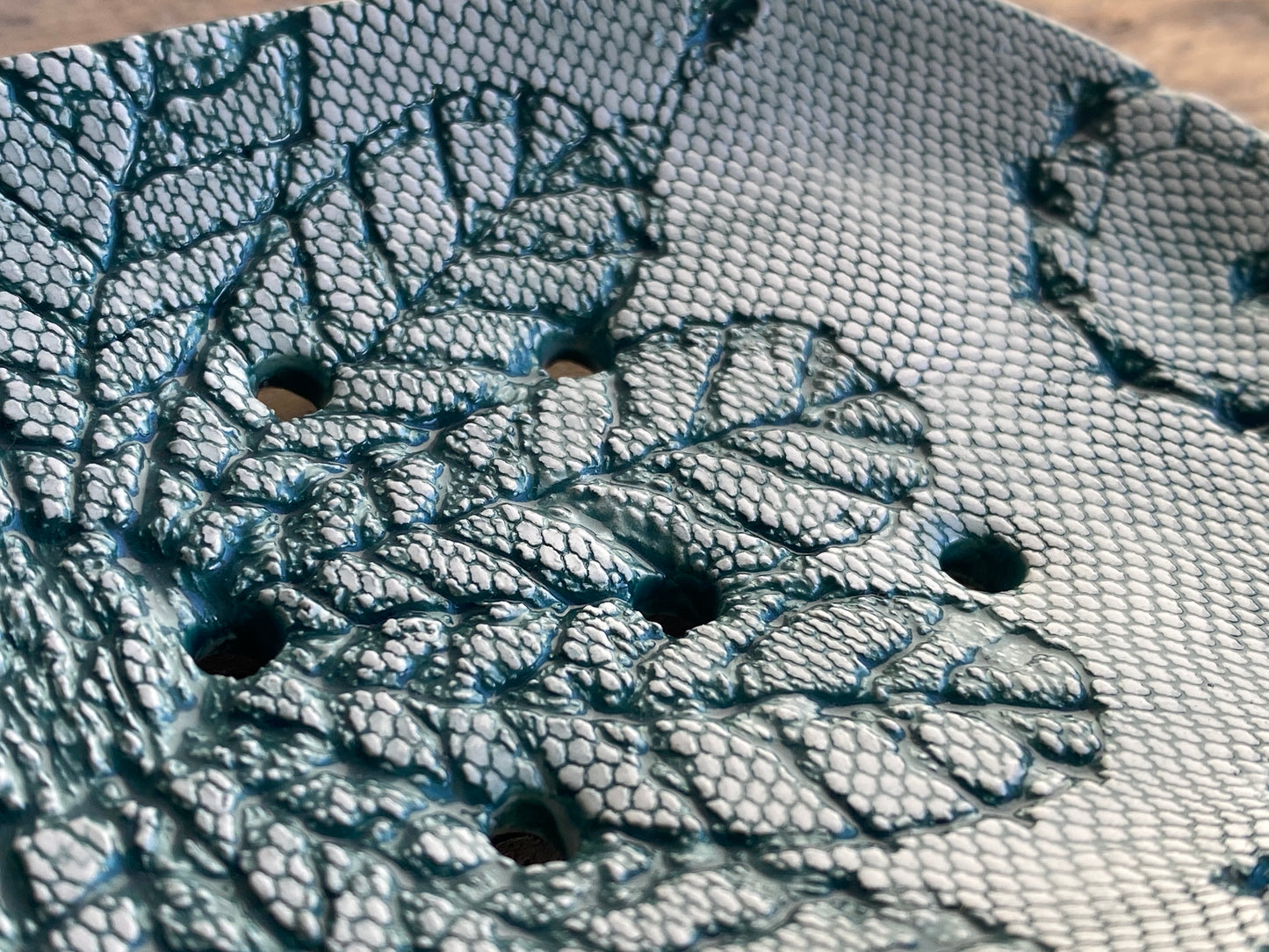 Handmade Green Ceramic Soap Dish with Drainage ,large oval