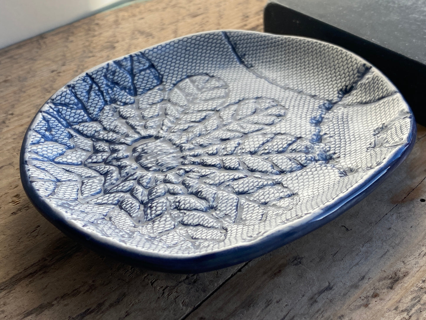 Handmade Oval Soap Dish without Drainage, Navy Blue