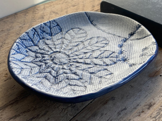 Handmade Oval Soap Dish without Drainage, Navy Blue