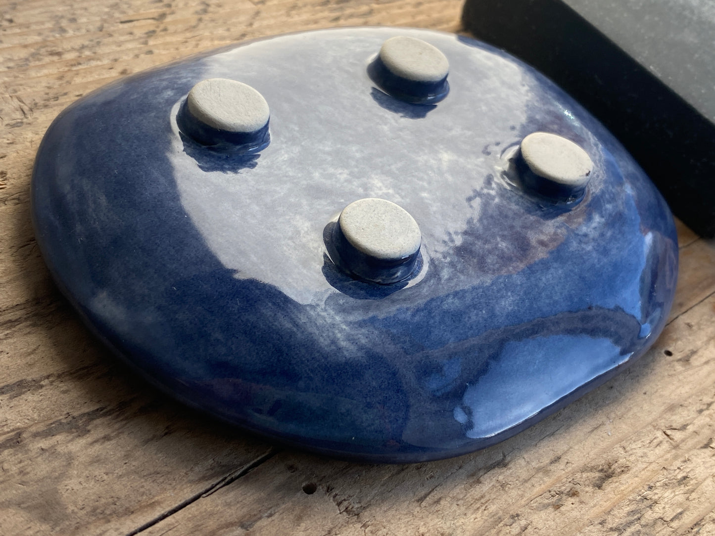 Handmade Oval Soap Dish without Drainage, Navy Blue