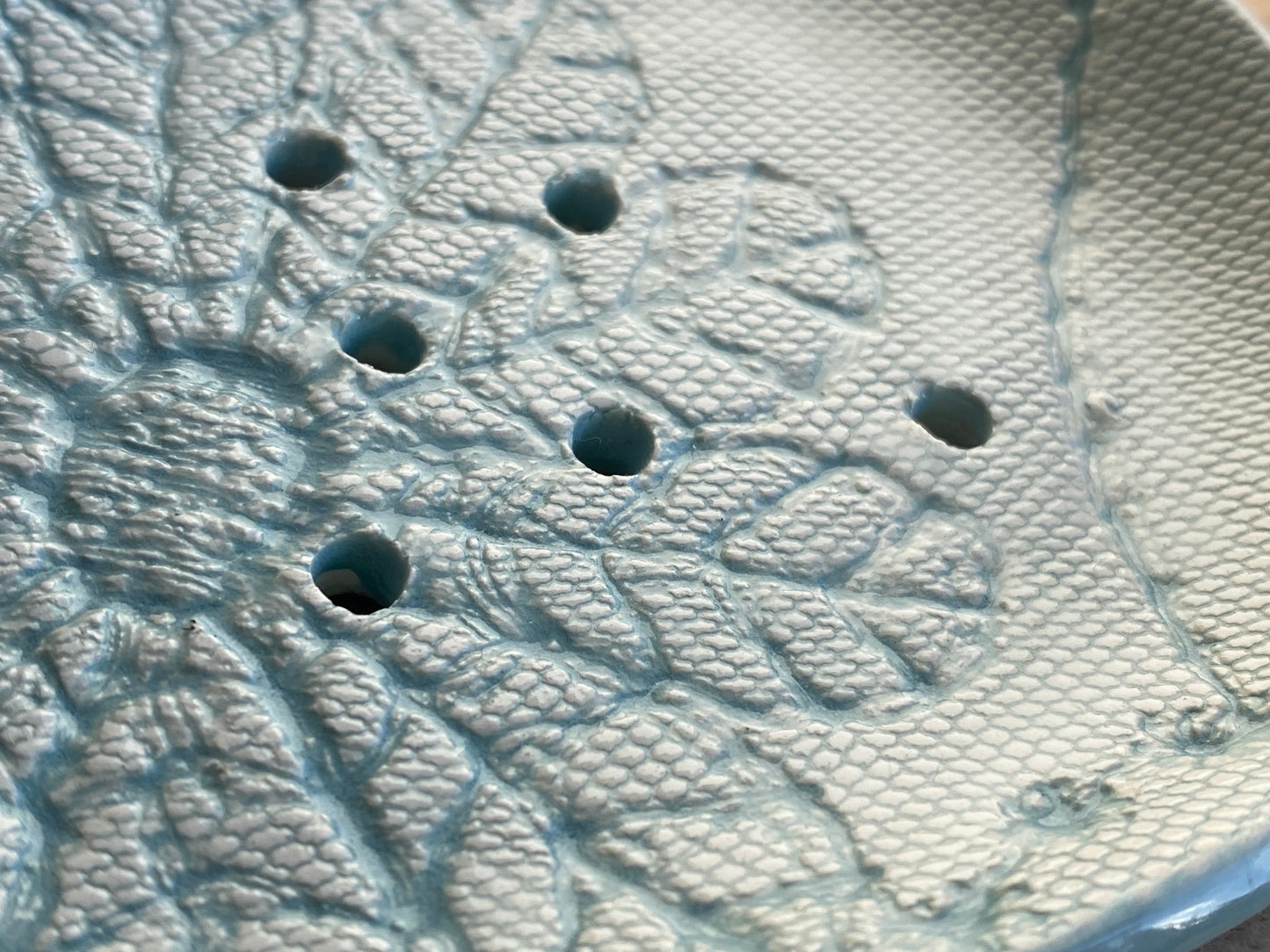 Handmade Oval Soap Dish with Drainage, Soft Sea Green