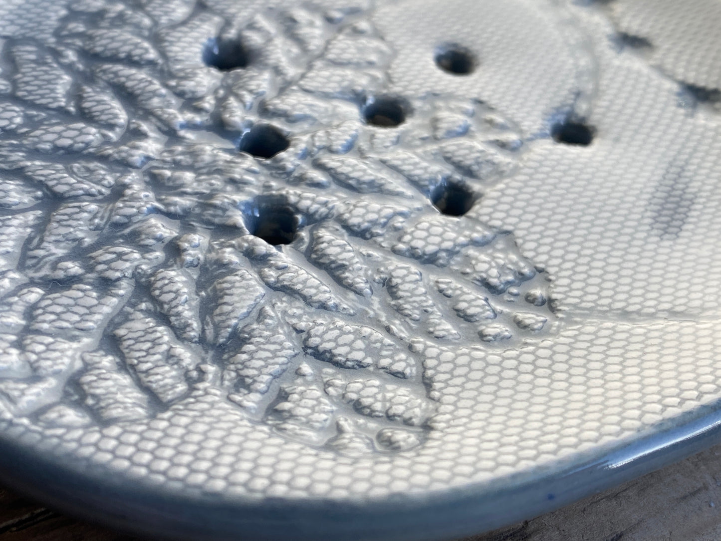 Handmade ceramic Oval Soap Dish with Drainage, Grey