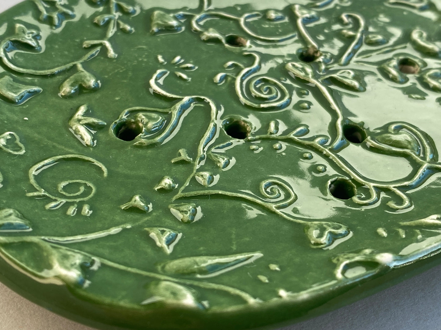 Handmade Oval Ceramic Botanical Soap Dish large