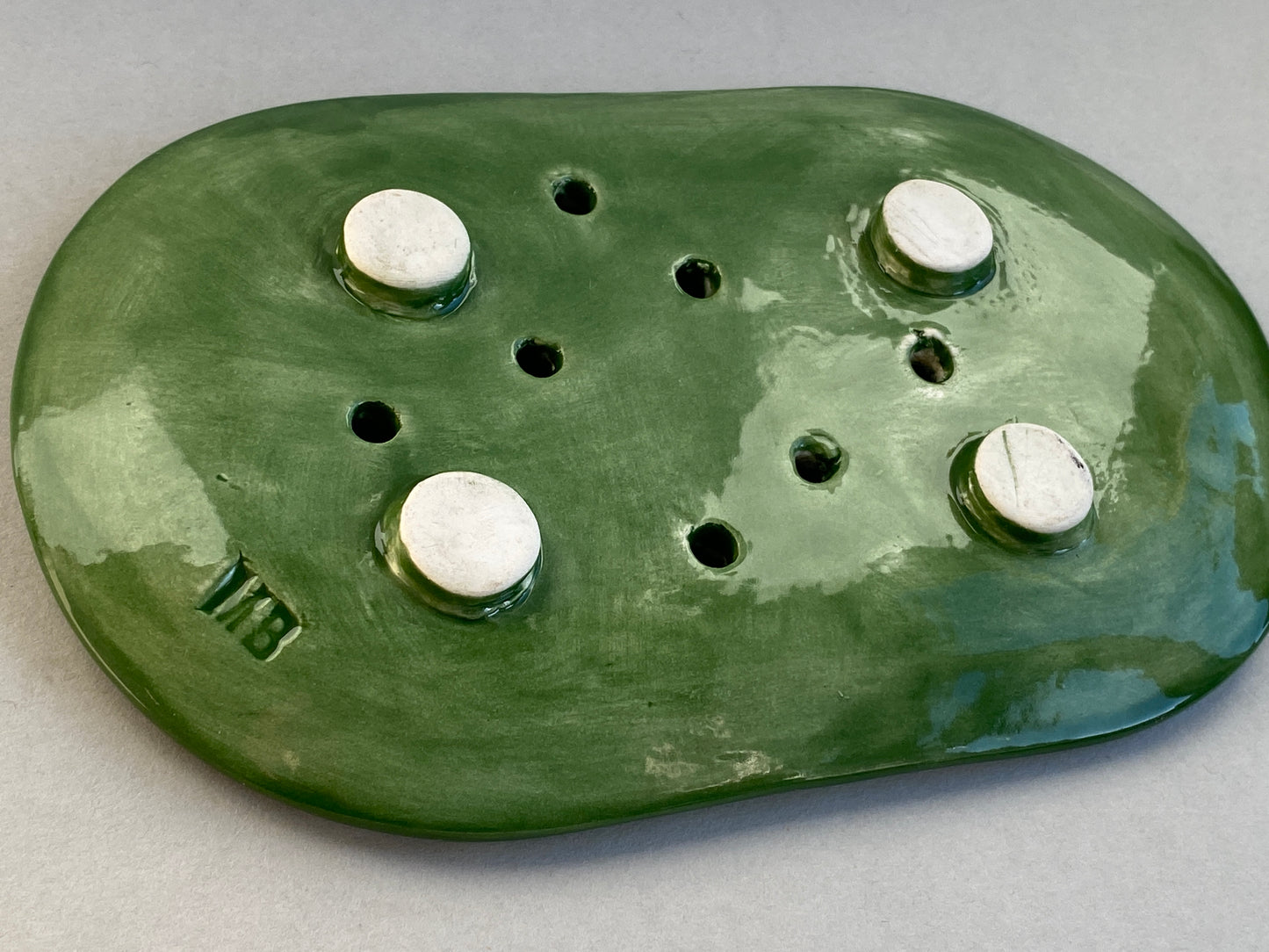 Handmade Oval Ceramic Botanical Soap Dish large