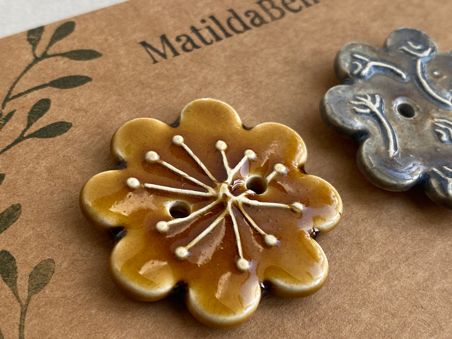 37mm Buttons set of 4 Large Botanical Flower Handmade Ceramic Buttons