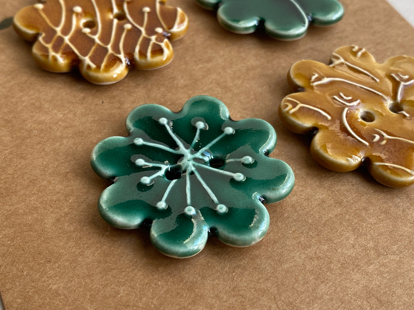 37mm Buttons set of 4 Large Botanical Flower Handmade Ceramic Buttons