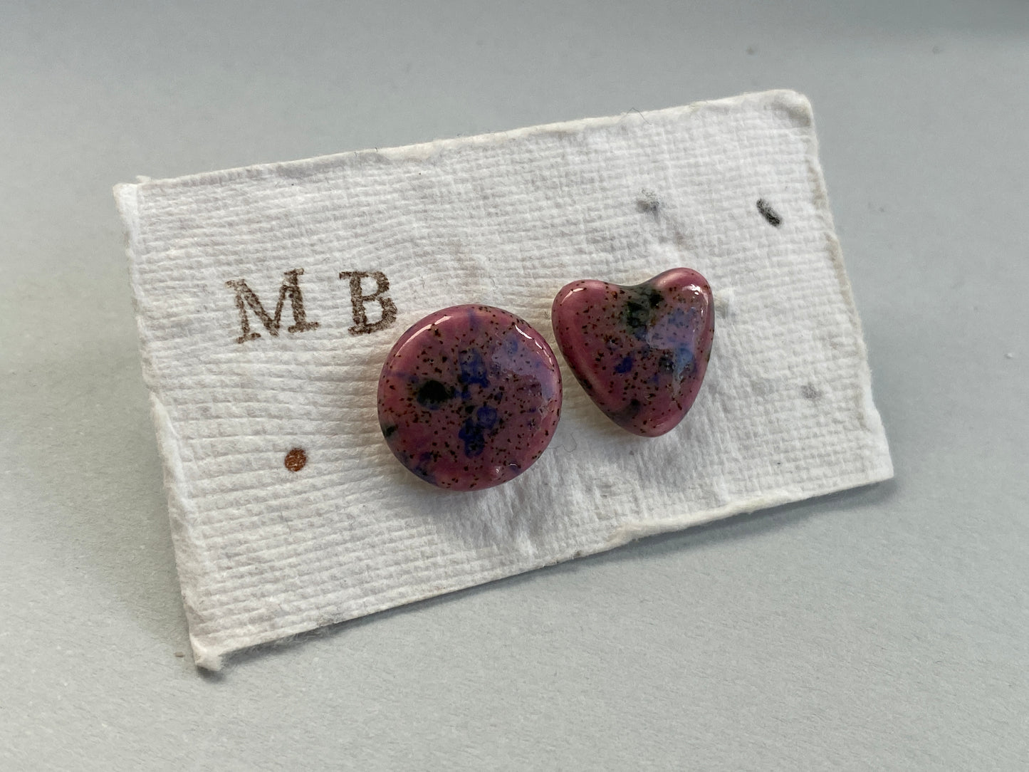 Handmade Ceramic Purple Stud Earrings  - p&P incl