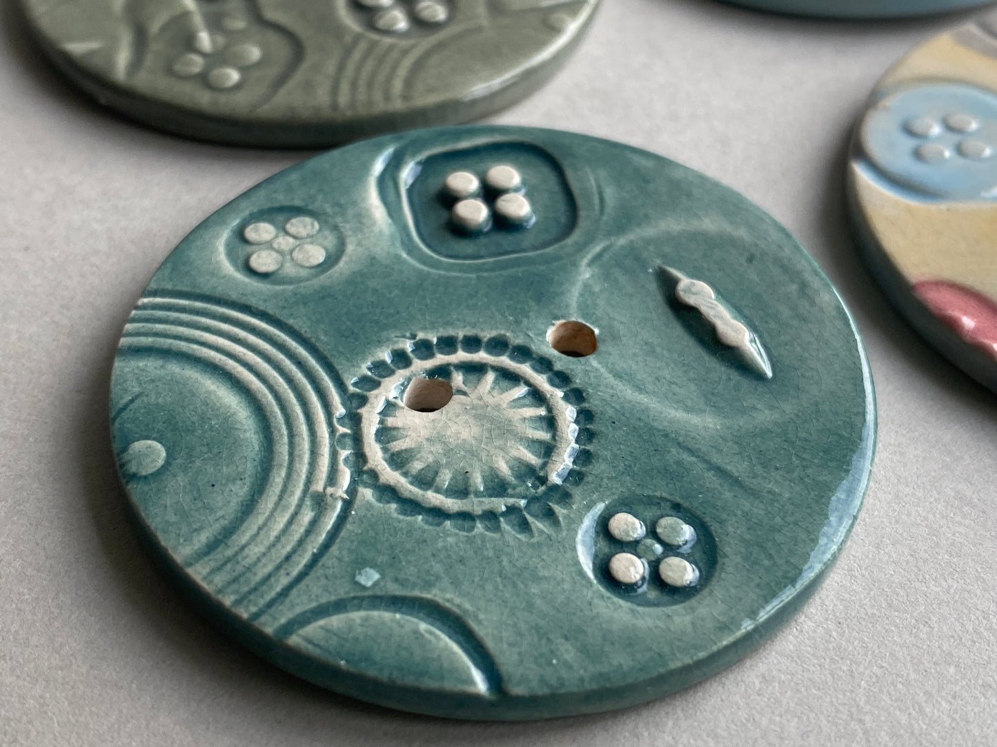 Extra large 47mm Round handmade Ceramic Button choice of 4
