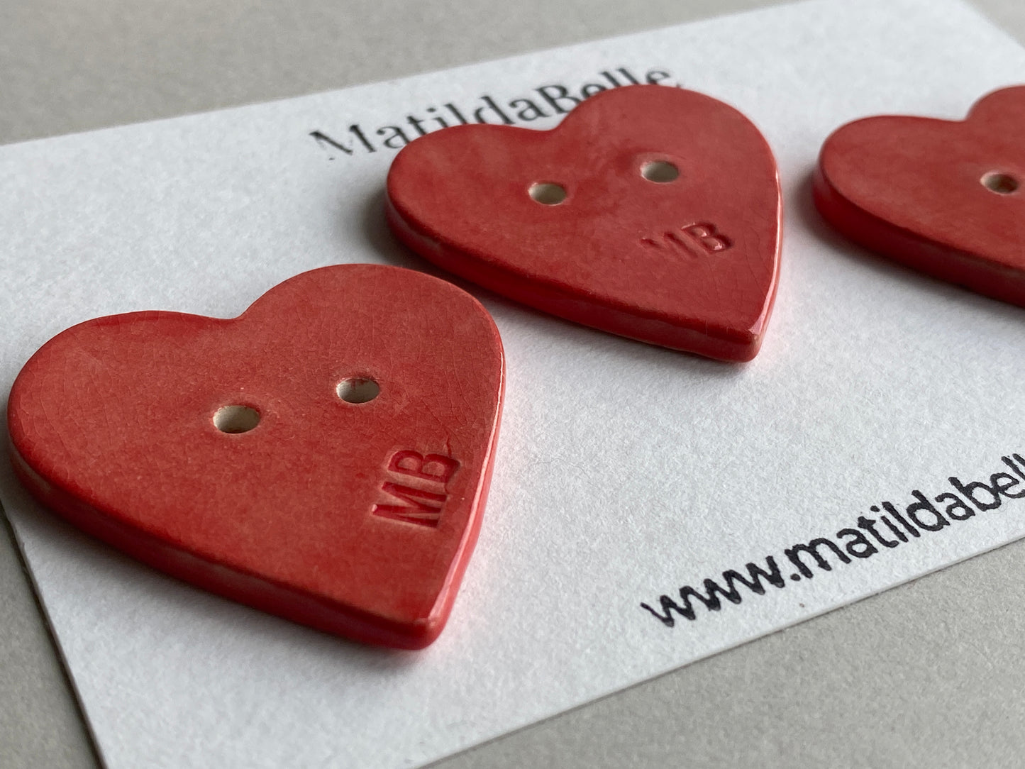 Handmade 38mm Ceramic heart Buttons Large Vintage red Lace