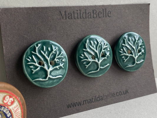 Buttons Set of 3 chunky 30mm Tree of Life, Green