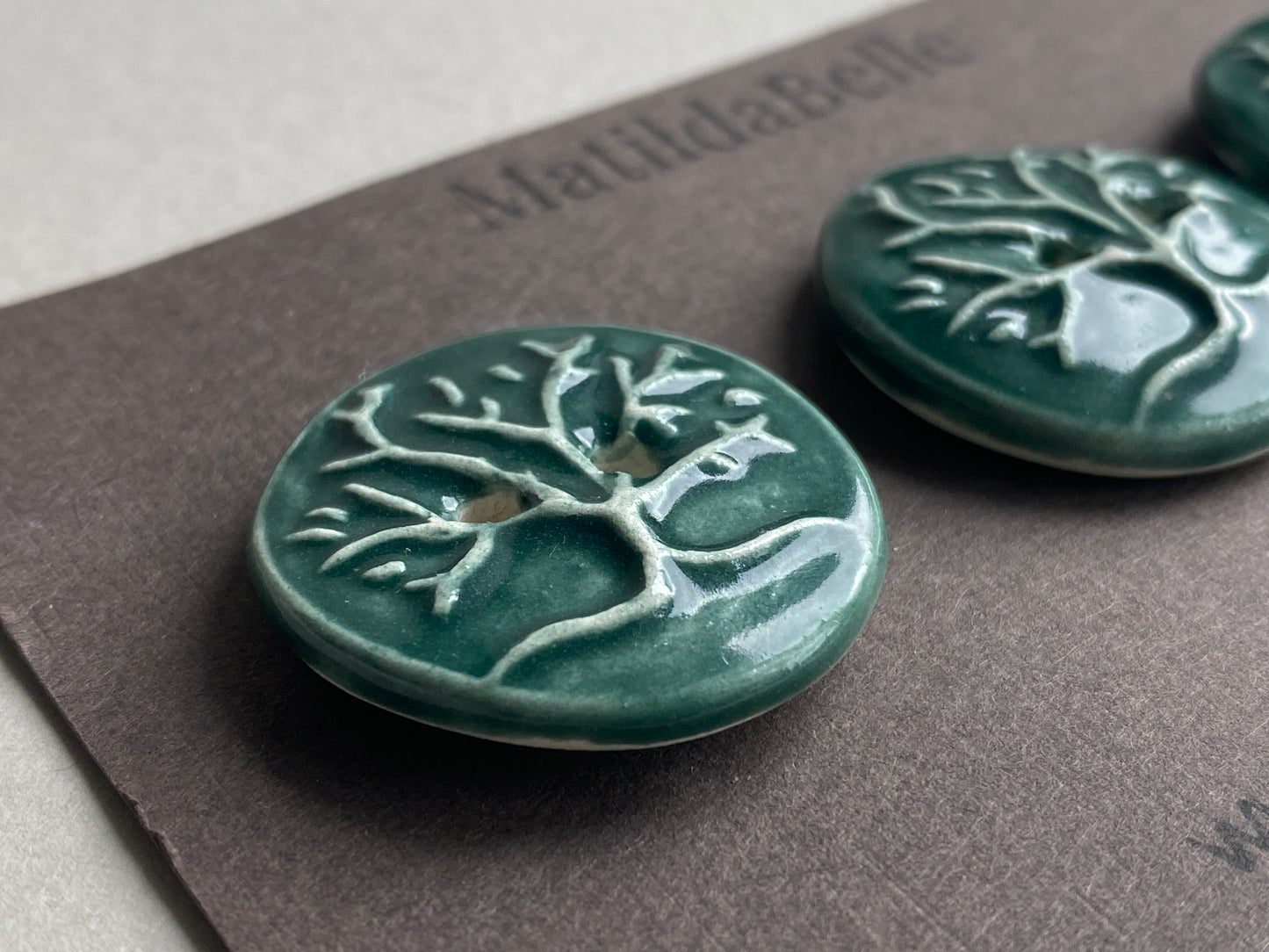 Buttons Set of 3 chunky 30mm Tree of Life, Green