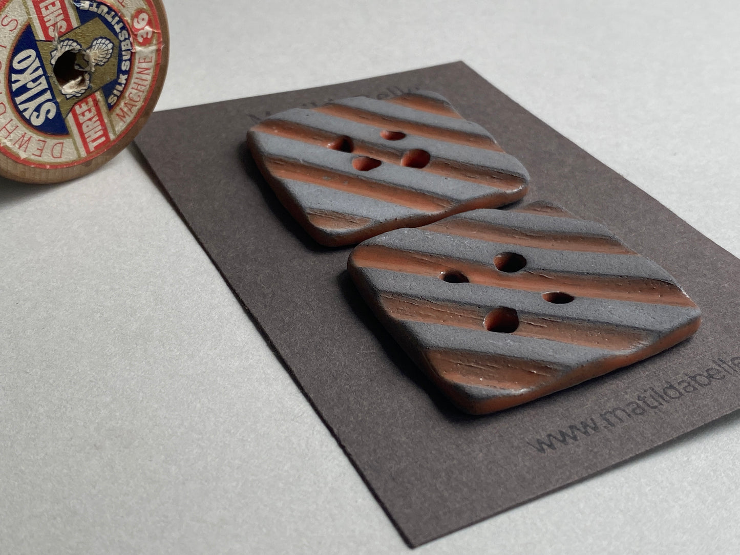 Ceramic 45mm Handmade Chunky Buttons Square set of two rippled orange