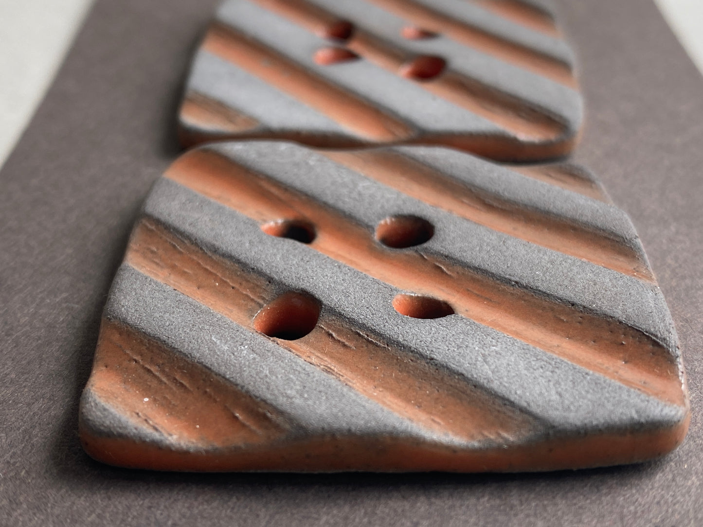 Ceramic 45mm Handmade Chunky Buttons Square set of two rippled orange