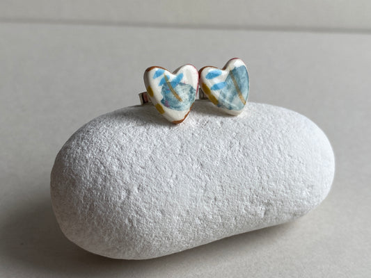 Heart Stud earrings handmade ceramic with Sterling Silver, coastal vibe