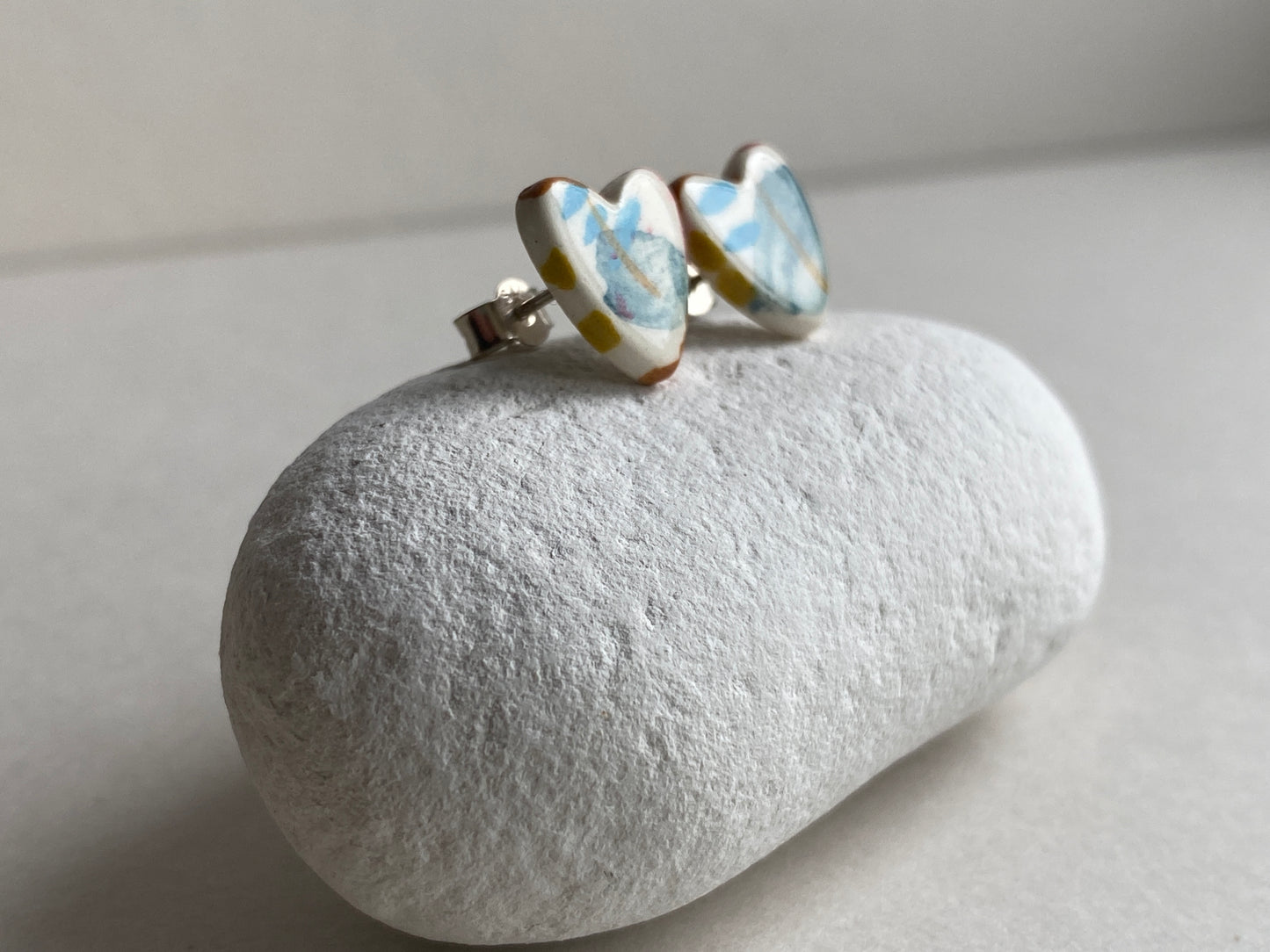 Heart Stud earrings handmade ceramic with Sterling Silver, coastal vibe