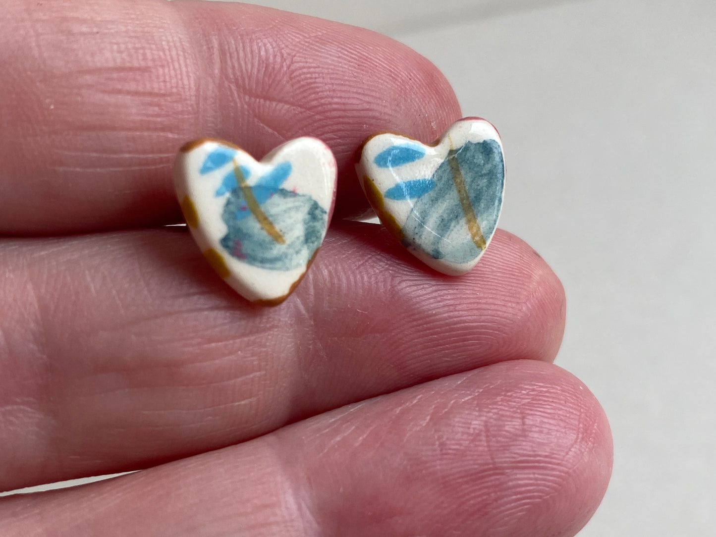 Heart Stud earrings handmade ceramic with Sterling Silver, coastal vibe