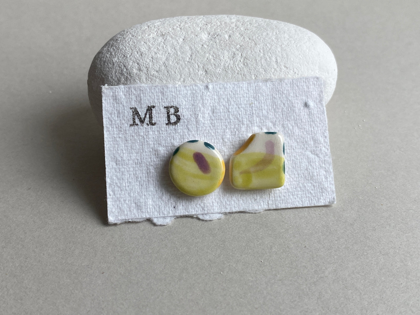 Handmade Ceramic Stud mismatched earrings with Sterling Silver
