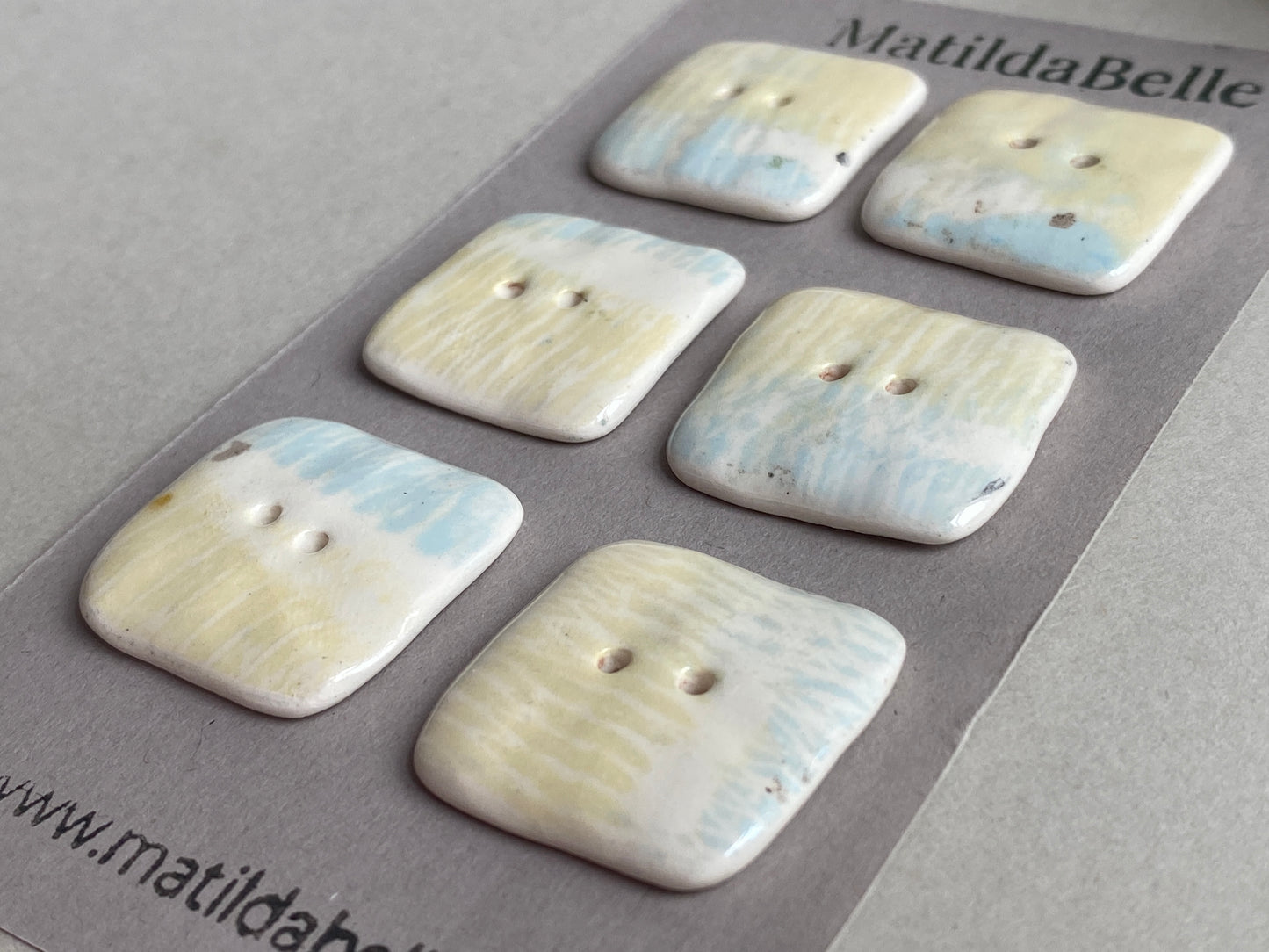 Buttons set of 6 Large 25mm Handmade Square Ceramic Buttons