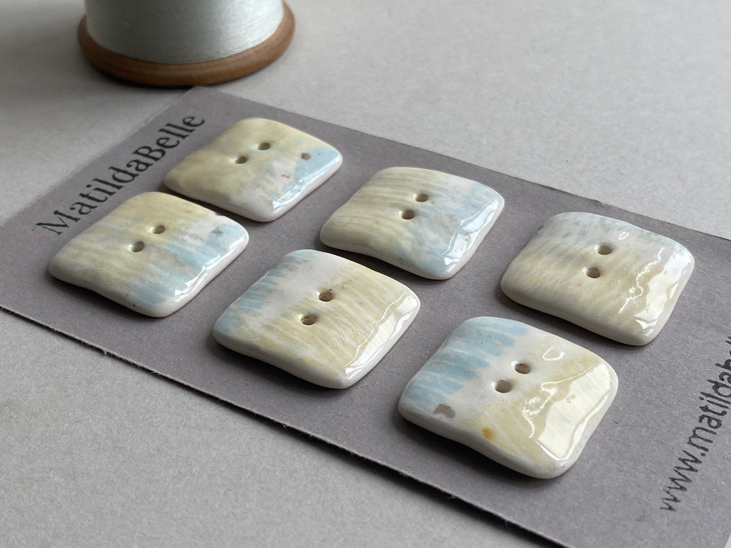 Buttons set of 6 Large 25mm Handmade Square Ceramic Buttons