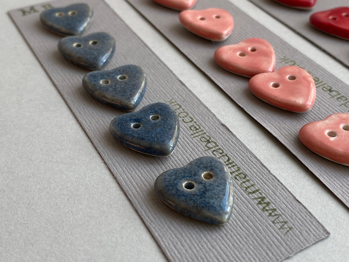 Buttons set of five Hearts 18mm handmade ceramic buttons
