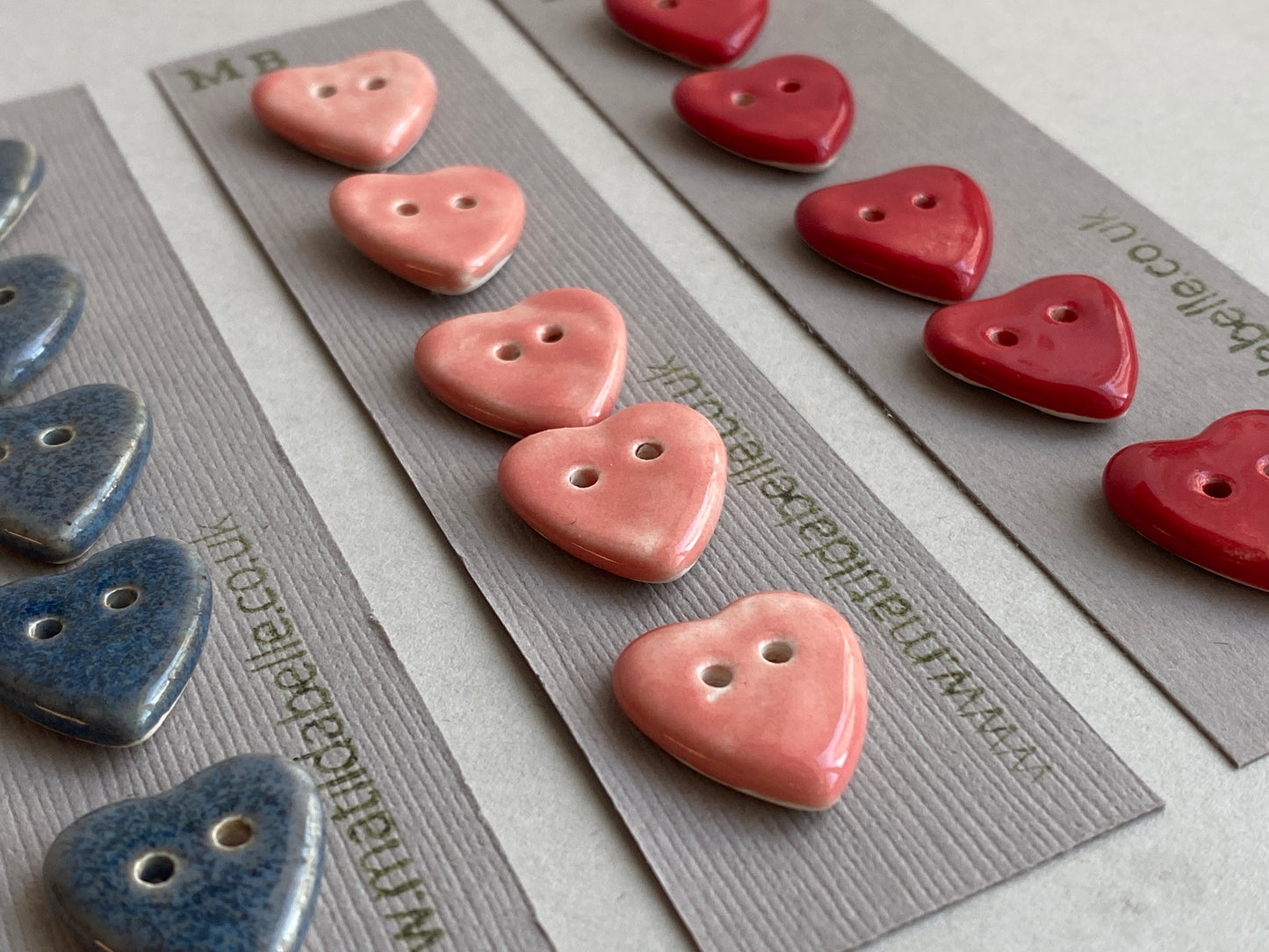 Buttons set of five Hearts 18mm handmade ceramic buttons
