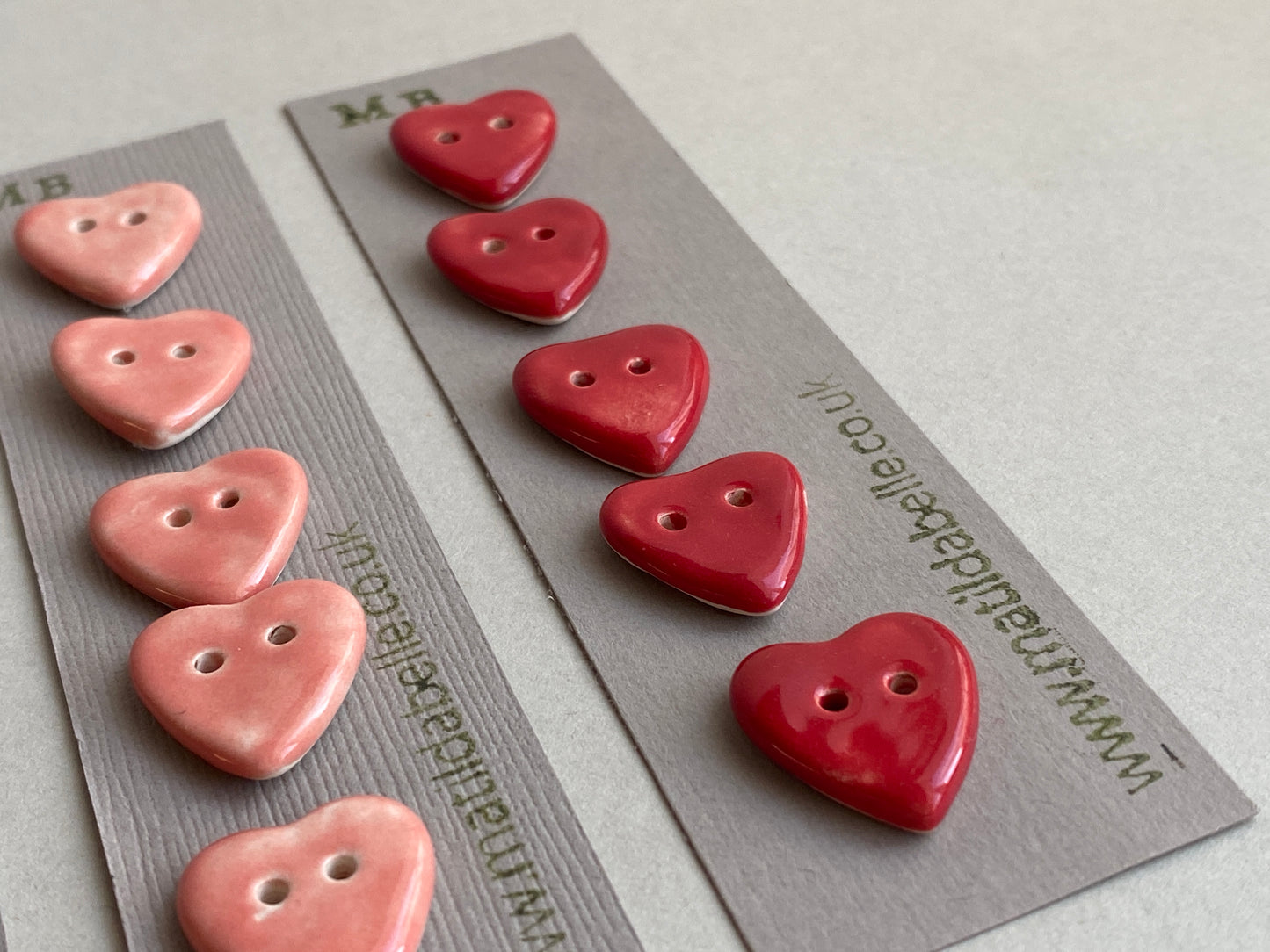 Buttons set of five Hearts 18mm handmade ceramic buttons