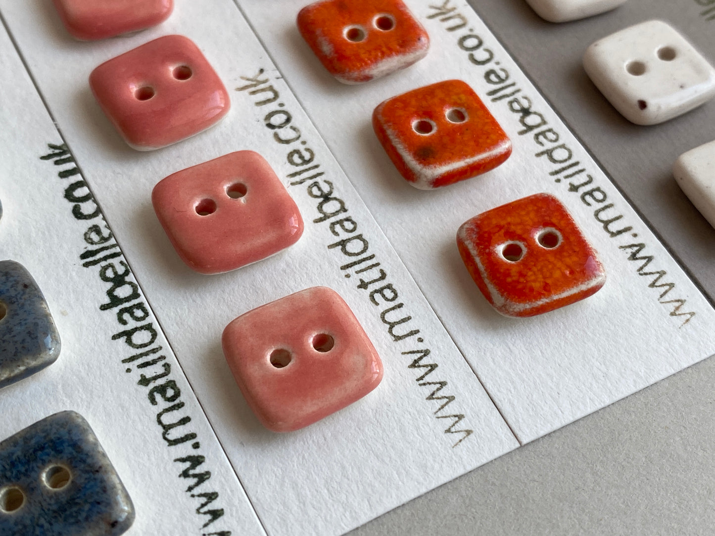 Buttons set Five Tiny Square handmade ceramic Buttons 13mm