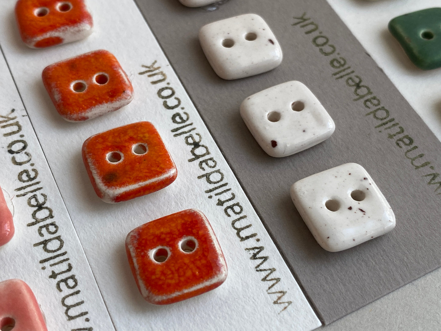 Buttons set Five Tiny Square handmade ceramic Buttons 13mm
