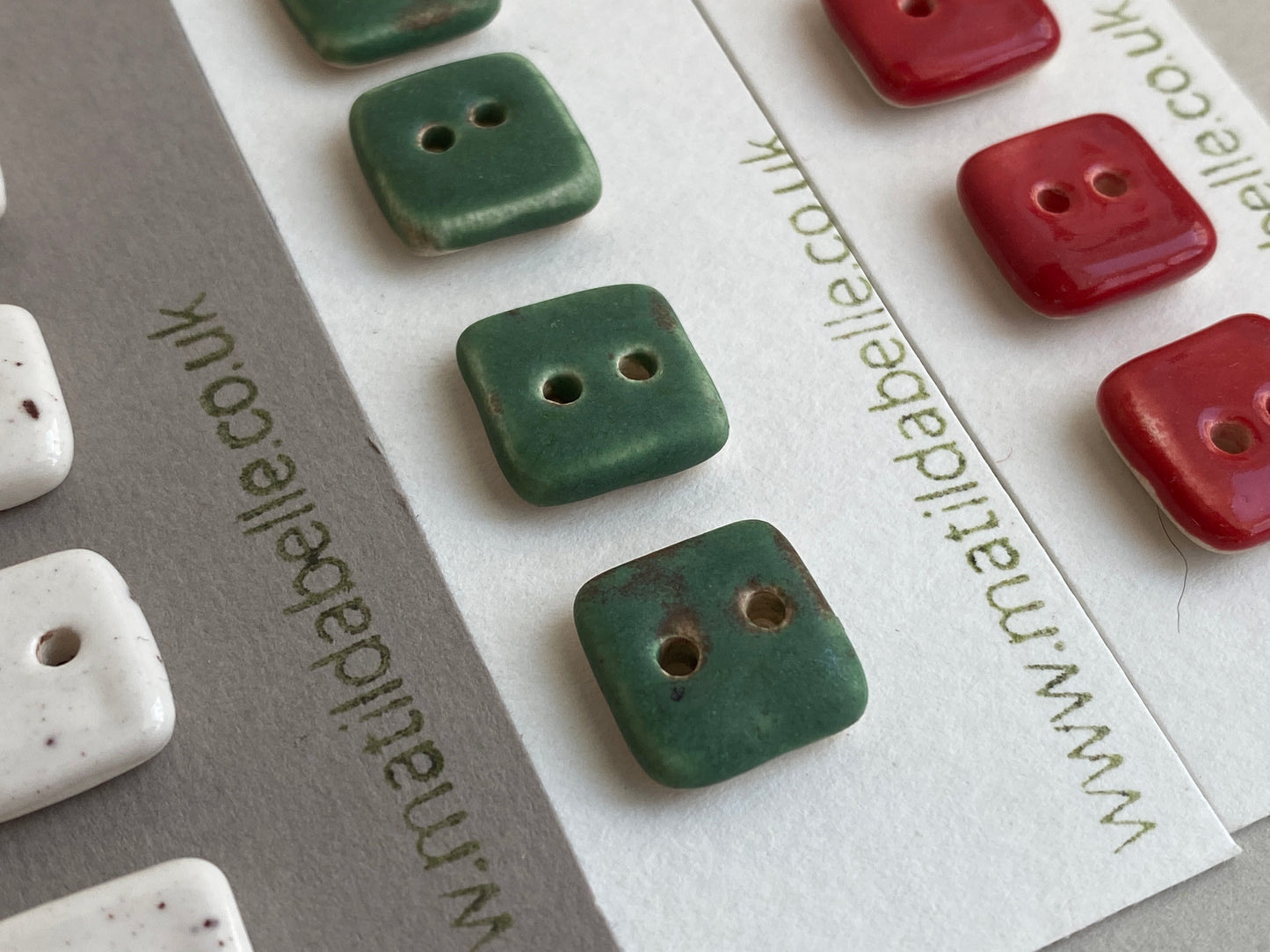 Buttons set Five Tiny Square handmade ceramic Buttons 13mm