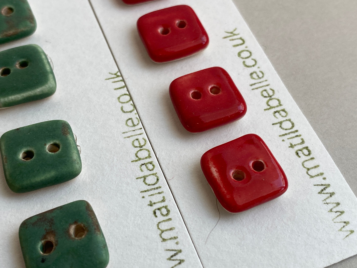 Buttons set Five Tiny Square handmade ceramic Buttons 13mm