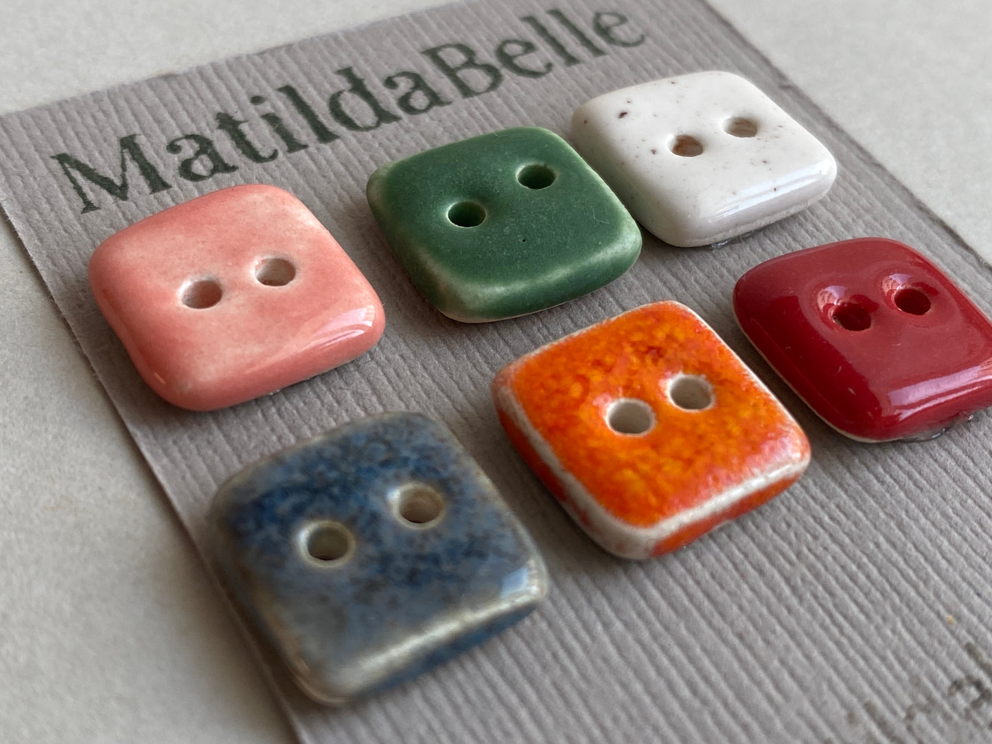 Buttons set of 6 tiny Square handmade ceramic Buttons 13mm