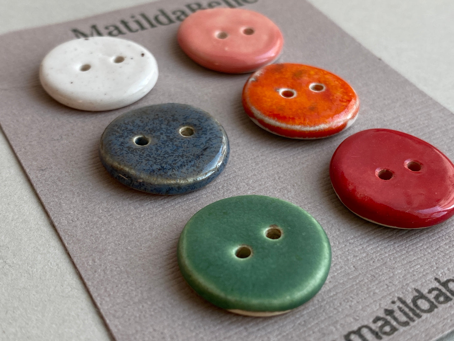 Buttons Set of six Round 20mm mixed colour Handmade Ceramic Buttons