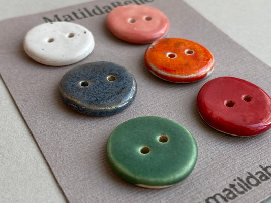 Buttons Set of six Round 20mm mixed colour Handmade Ceramic Buttons