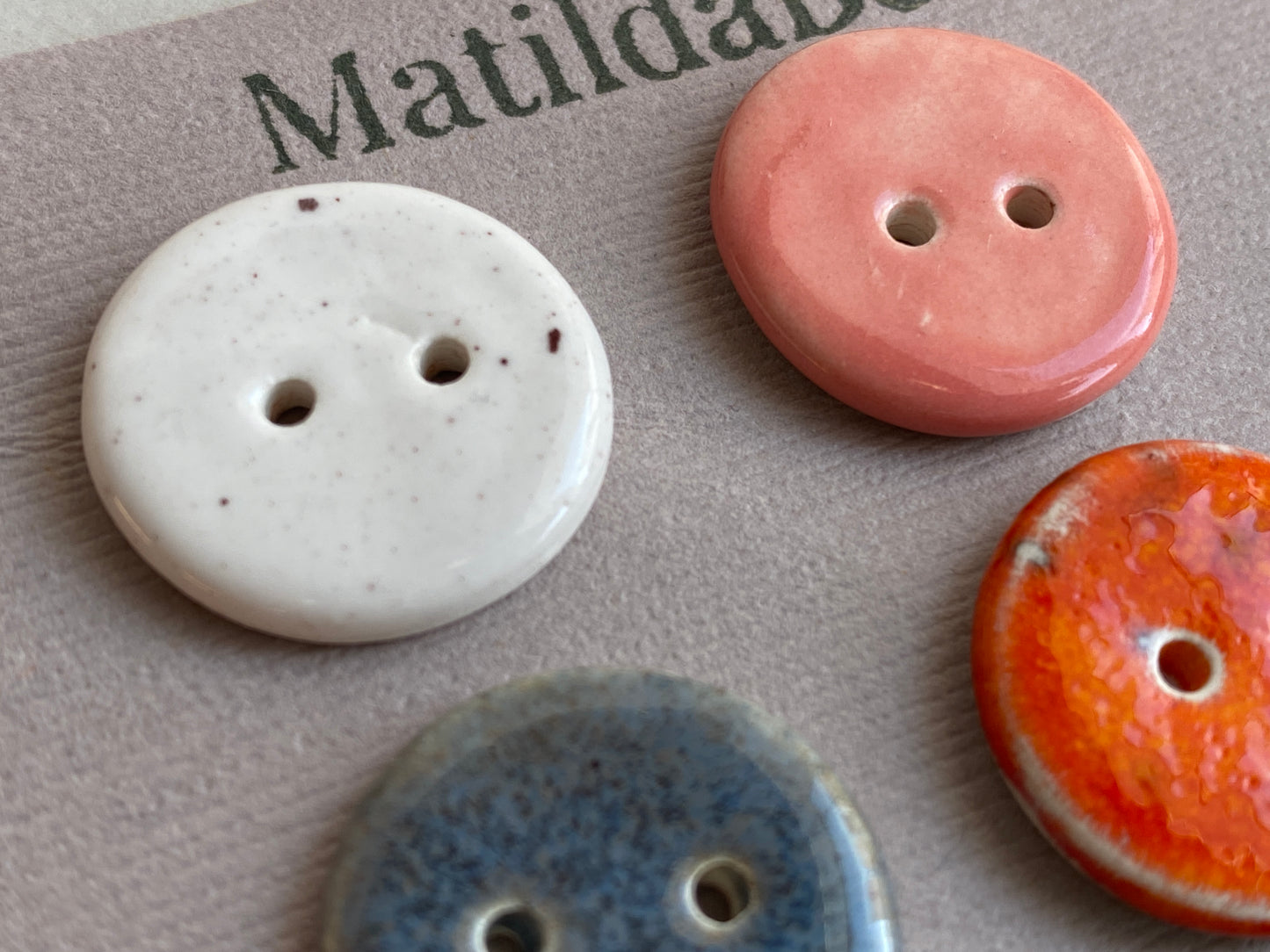 Buttons Set of six Round 20mm mixed colour Handmade Ceramic Buttons
