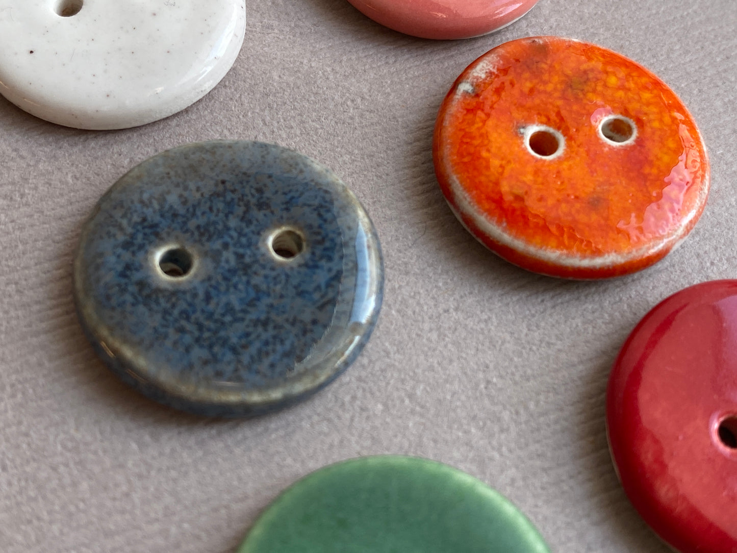 Buttons Set of six Round 20mm mixed colour Handmade Ceramic Buttons
