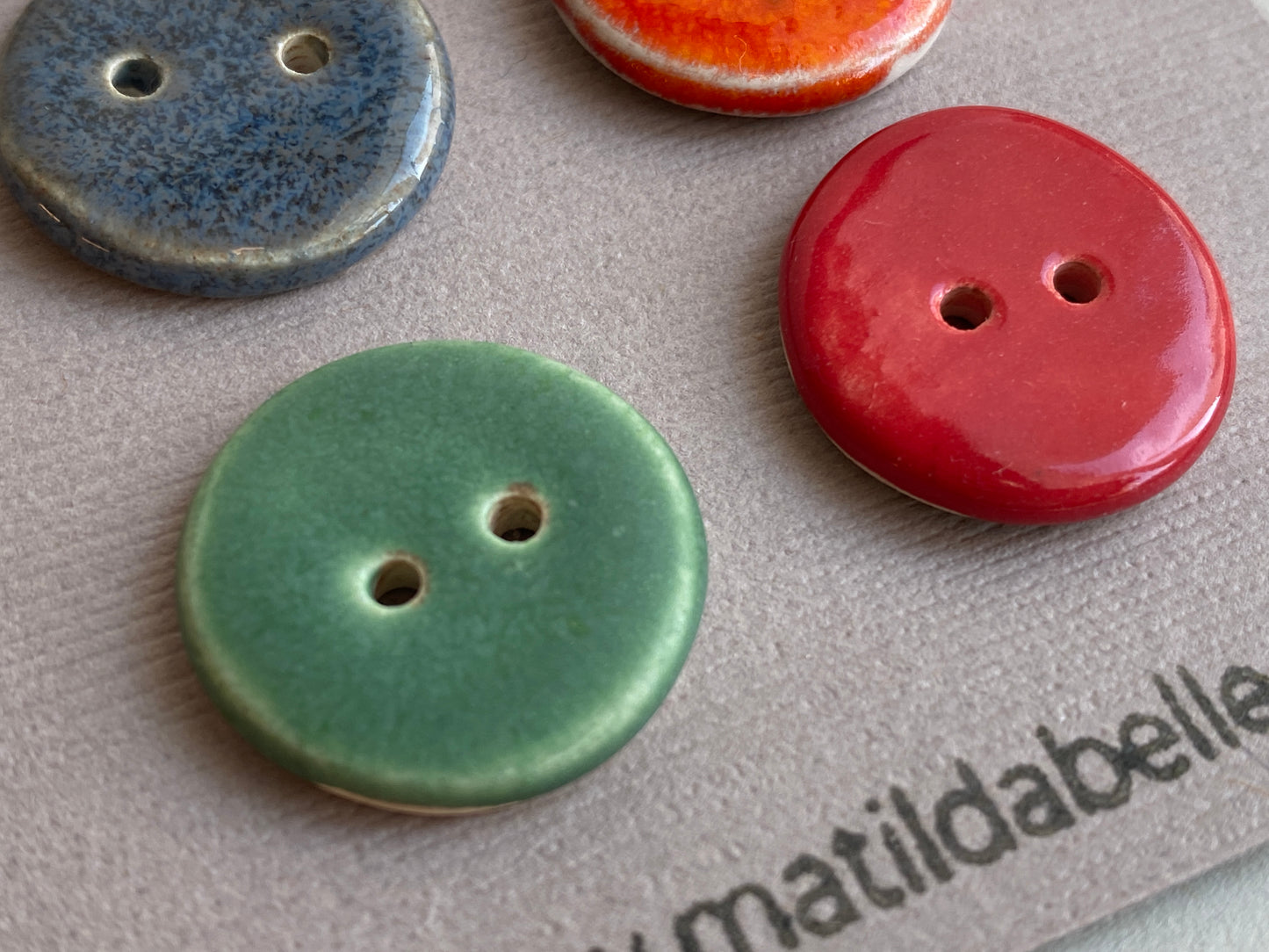 Buttons Set of six Round 20mm mixed colour Handmade Ceramic Buttons
