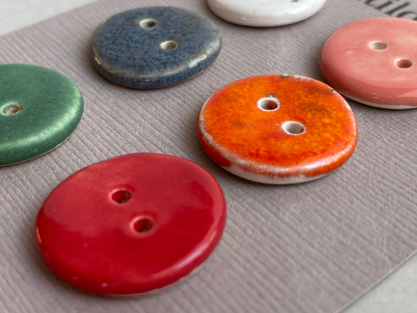 Buttons Set of six Round 20mm mixed colour Handmade Ceramic Buttons
