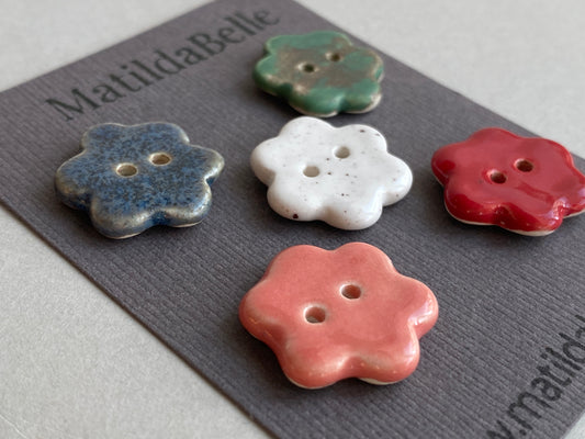 Buttons set of five Flower 20mm Mixed set of handmade ceramic buttons