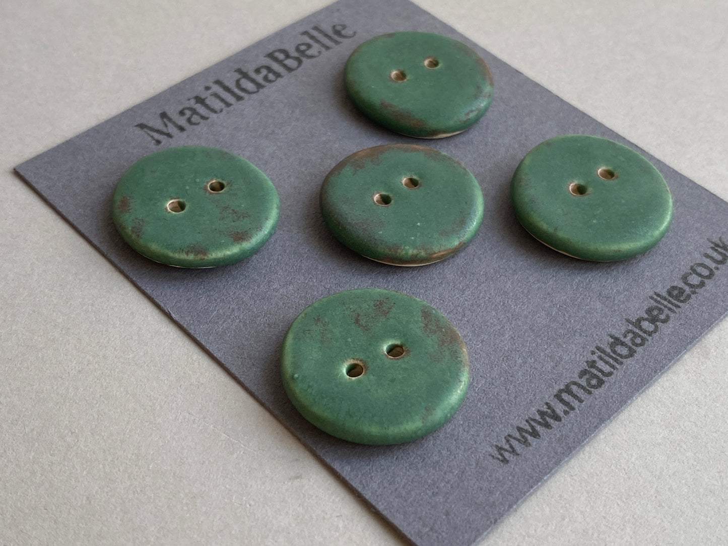 Buttons set of five round 22mm Green Handmade Ceramic Buttons