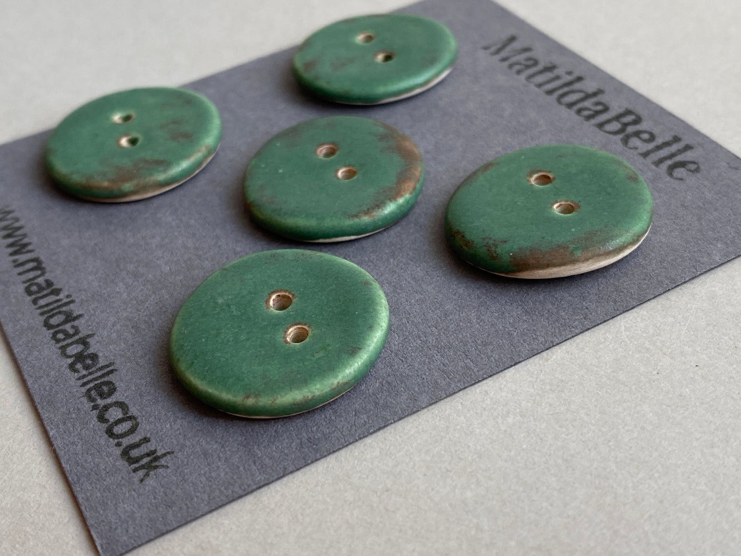 Buttons set of five round 22mm Green Handmade Ceramic Buttons