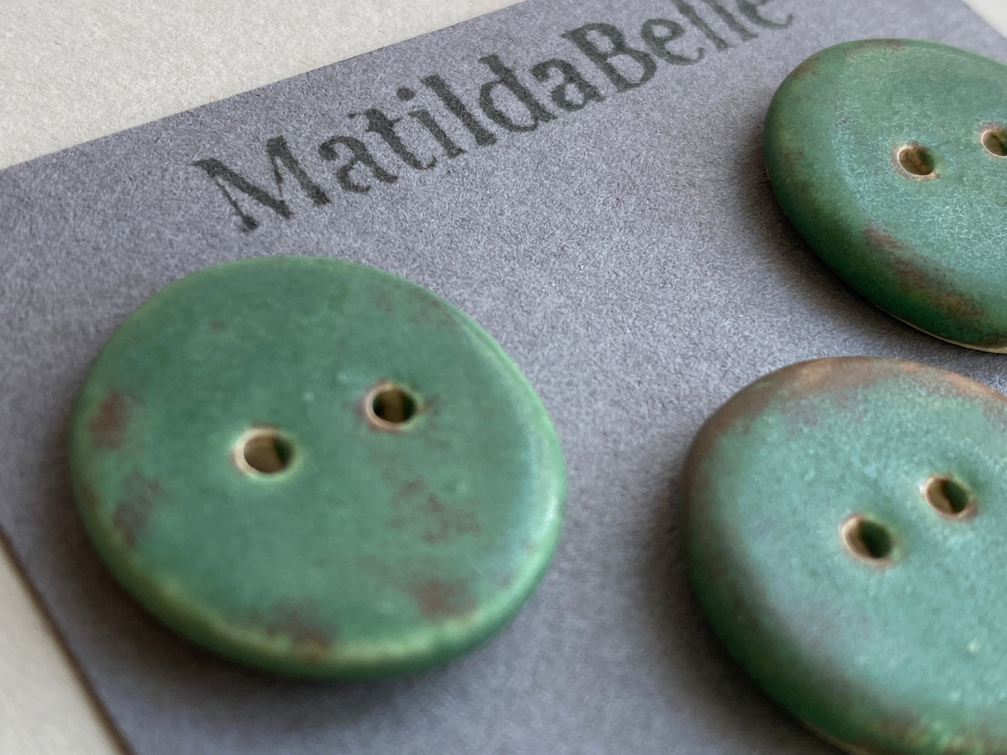Buttons set of five round 22mm Green Handmade Ceramic Buttons
