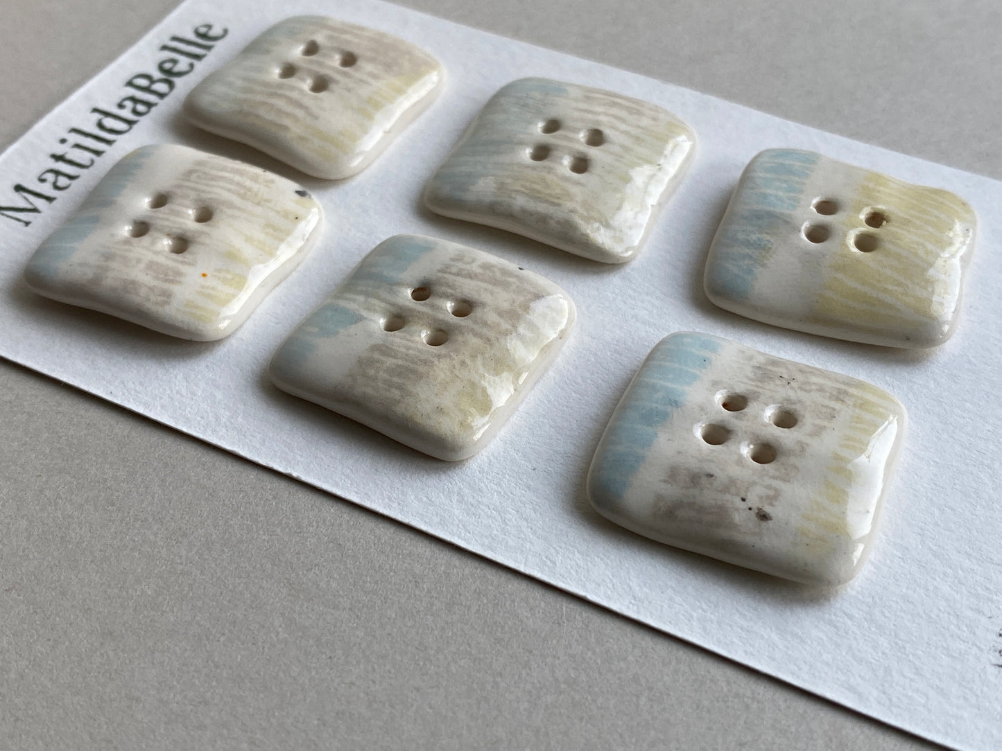 Buttons set of Six Square 25mm handmade Ceramic Buttons