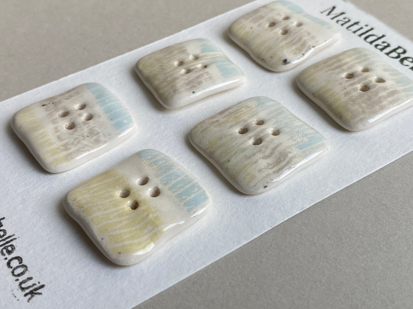 Buttons set of Six Square 25mm handmade Ceramic Buttons