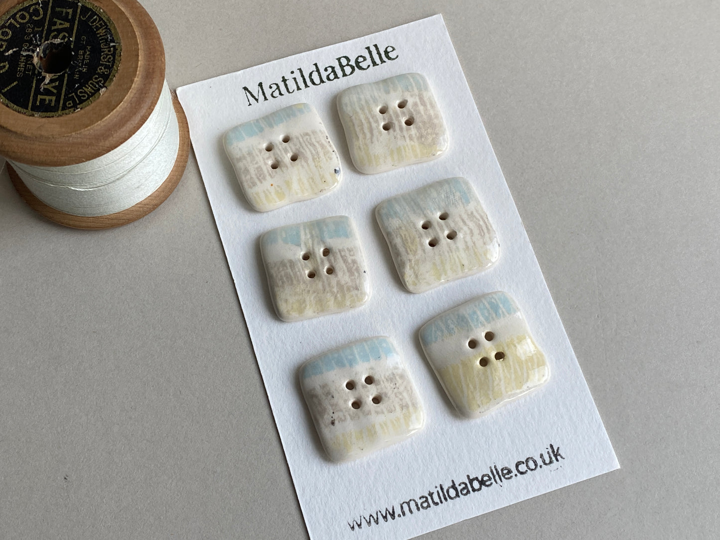 Buttons set of Six Square 25mm handmade Ceramic Buttons